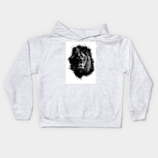 Lion Head Abstract Animal Face Ink Splatter Illustration Kids Hoodie by Naumovski